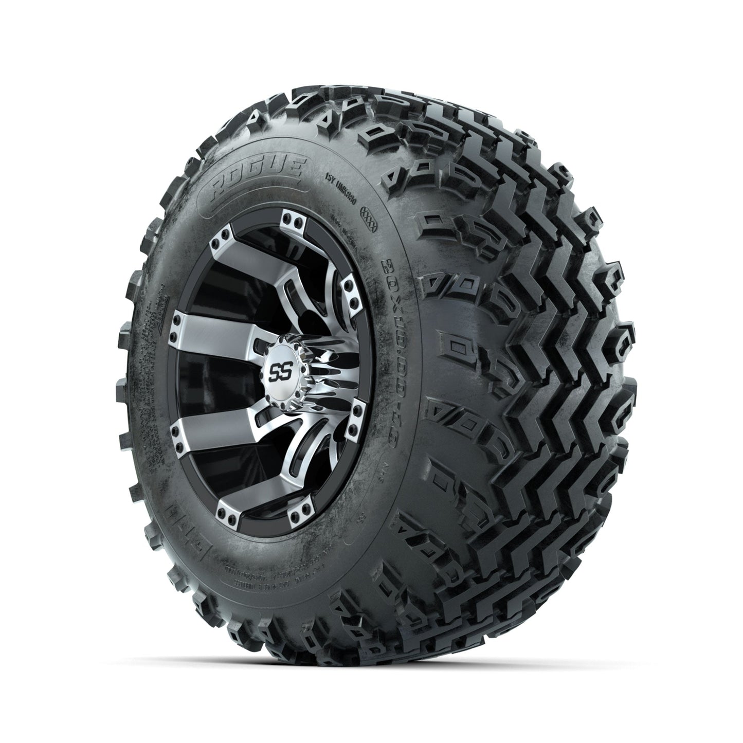 GTW Tempest Machined/Black 10 in Wheels with 20x10.00-10 Rogue All Terrain Tires Full Set