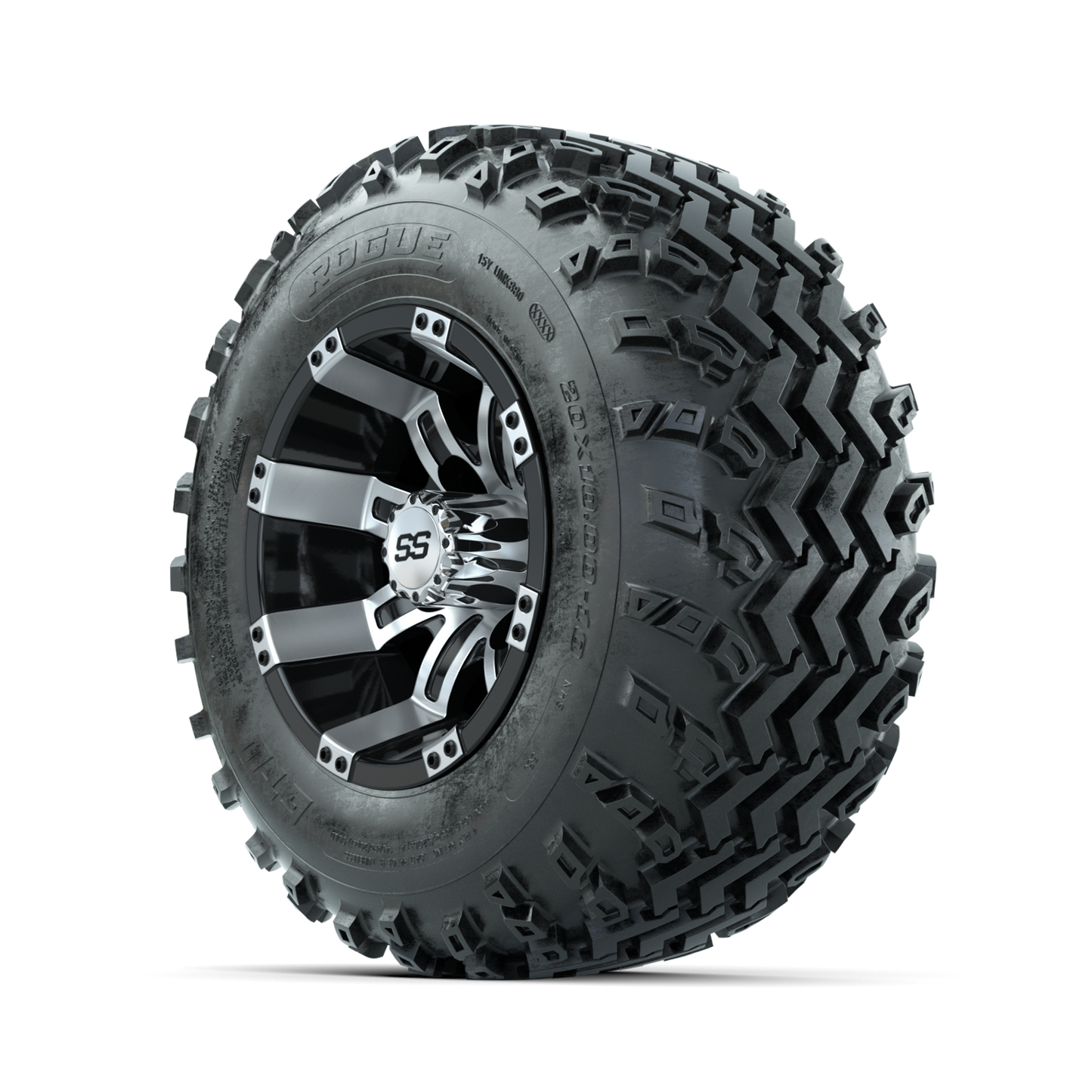 GTW Tempest Machined/Black 10 in Wheels with 20x10.00-10 Rogue All Terrain Tires Full Set