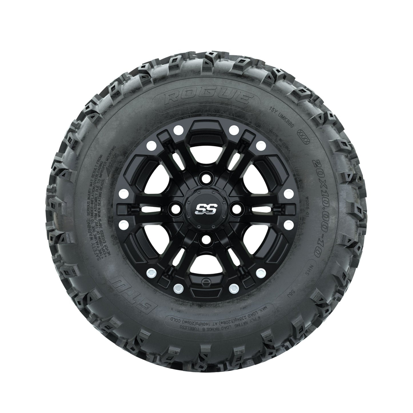 GTW Specter Matte Black 10 in Wheels with 20x10.00-10 Rogue All Terrain Tires Full Set