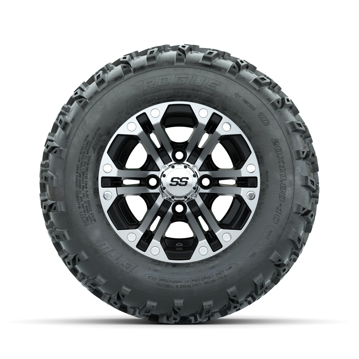 GTW Specter Machined/Black 10 in Wheels with 20x10.00-10 Rogue All Terrain Tires Full Set