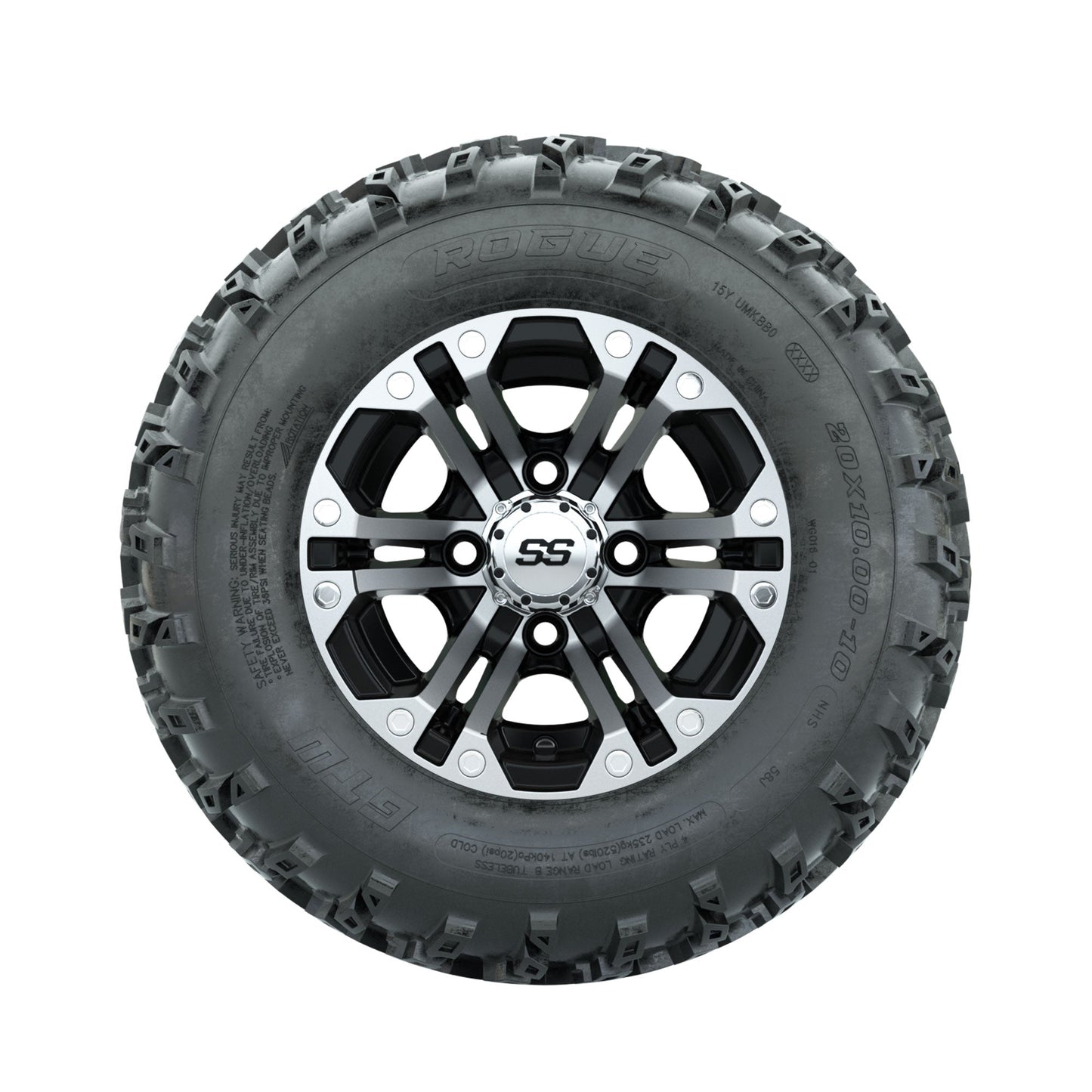 GTW Specter Machined/Black 10 in Wheels with 20x10.00-10 Rogue All Terrain Tires Full Set