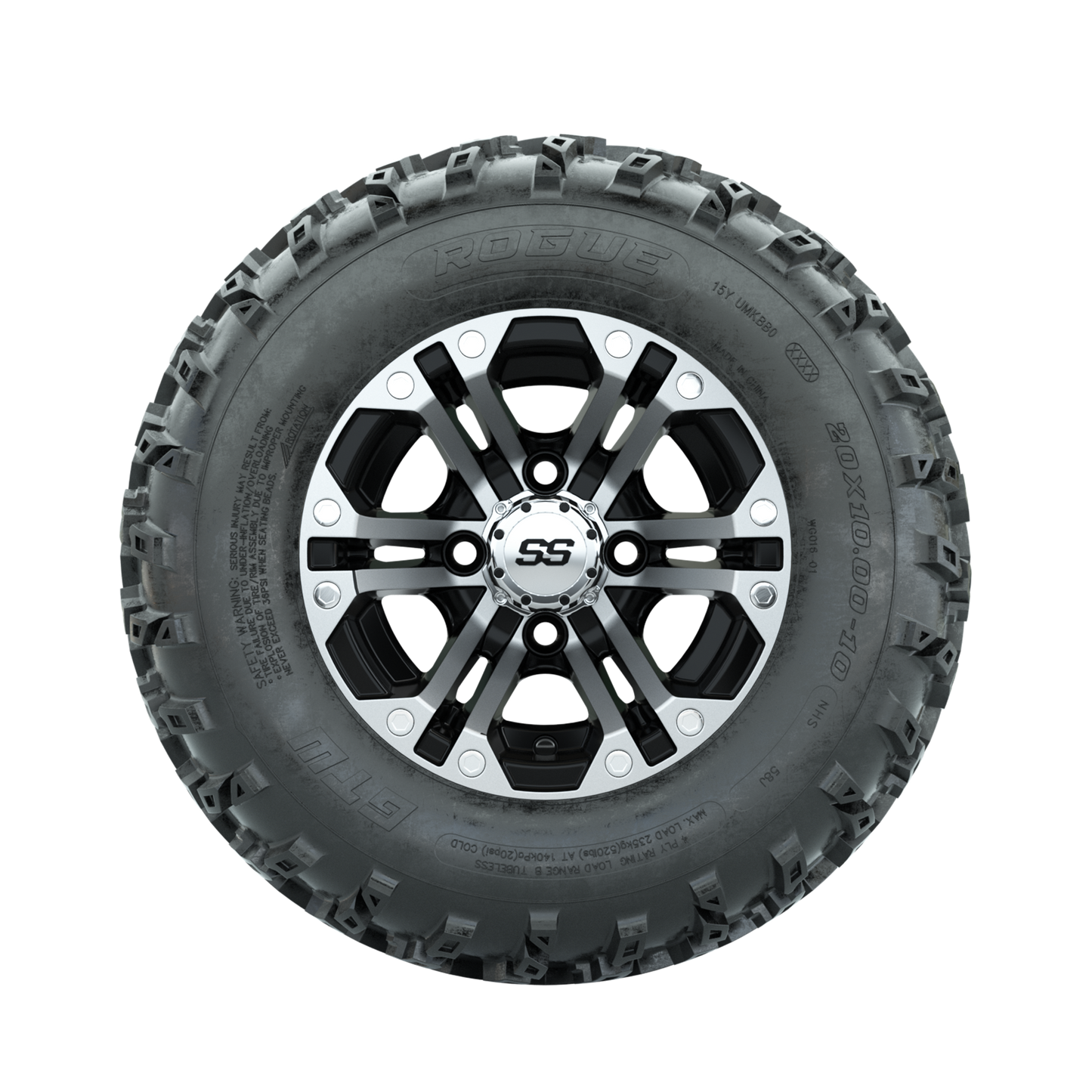 GTW Specter Machined/Black 10 in Wheels with 20x10.00-10 Rogue All Terrain Tires Full Set