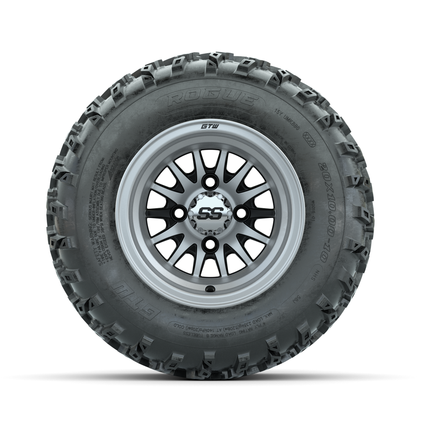 GTW Medusa Machined/Black 10 in Wheels with 20x10.00-10 Rogue All Terrain Tires Full Set