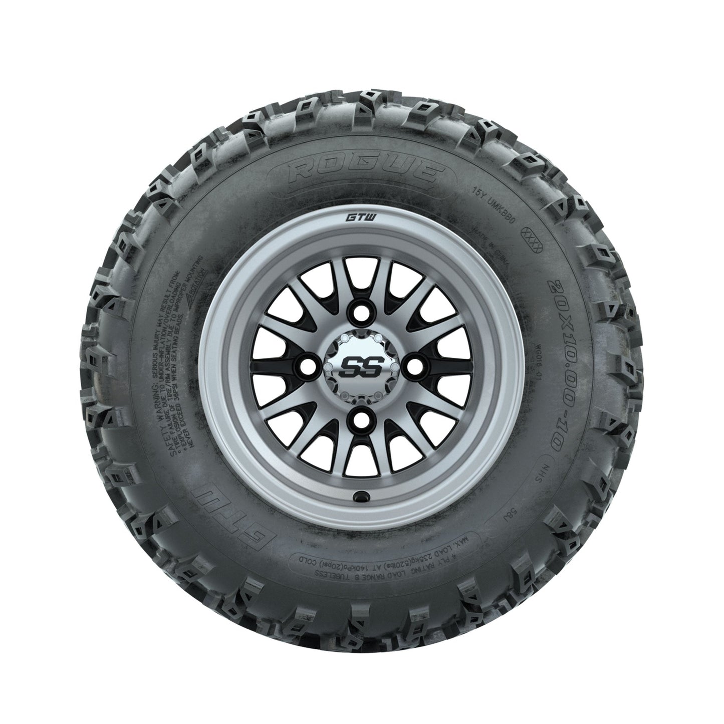GTW Medusa Machined/Black 10 in Wheels with 20x10.00-10 Rogue All Terrain Tires Full Set