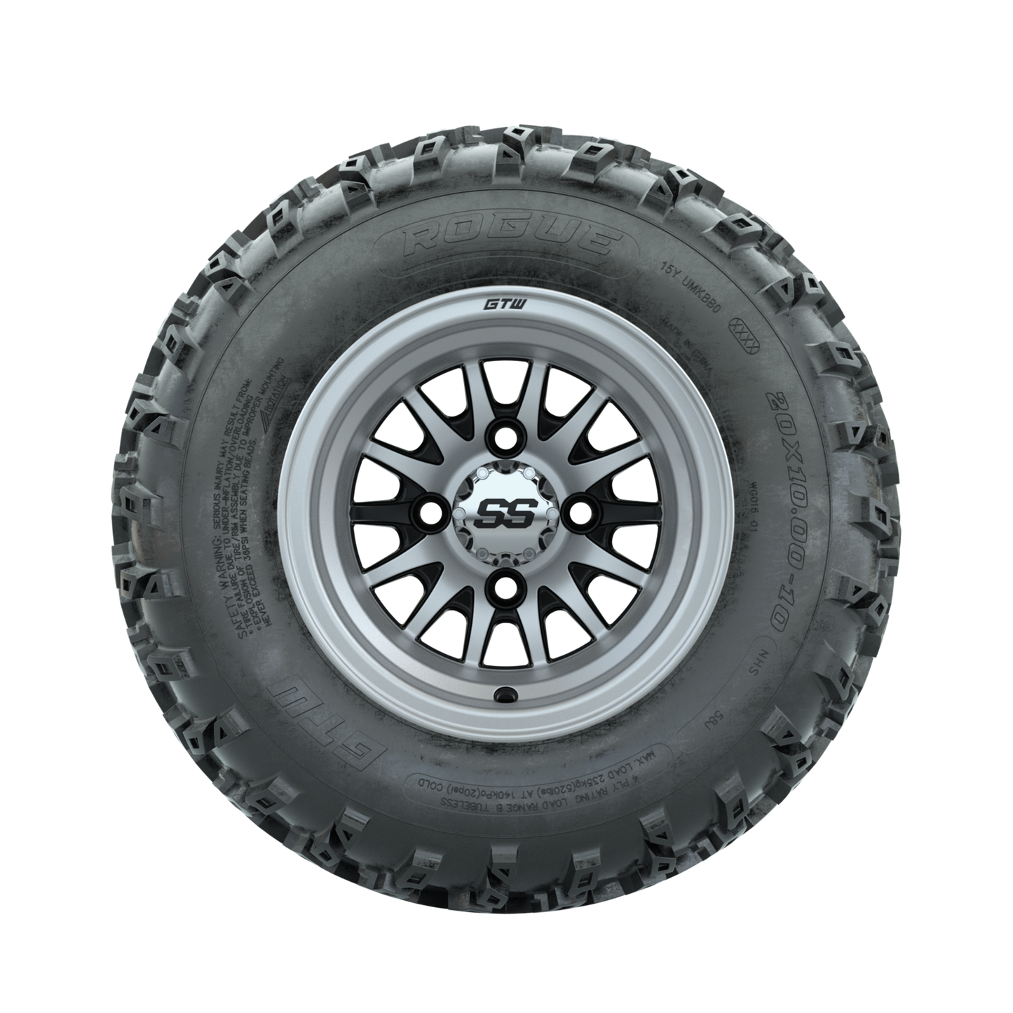 GTW Medusa Machined/Black 10 in Wheels with 20x10.00-10 Rogue All Terrain Tires Full Set