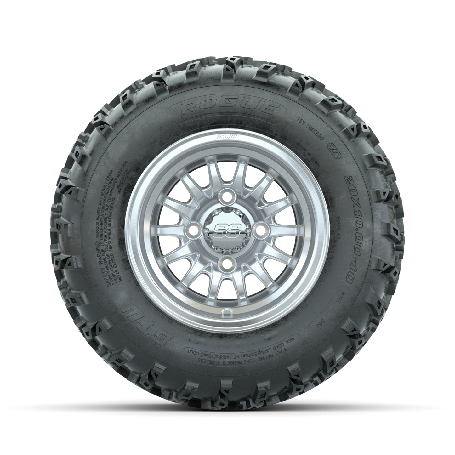 GTW Medusa Machined/Silver 10 in Wheels with 20x10.00-10 Rogue All Terrain Tires Full Set