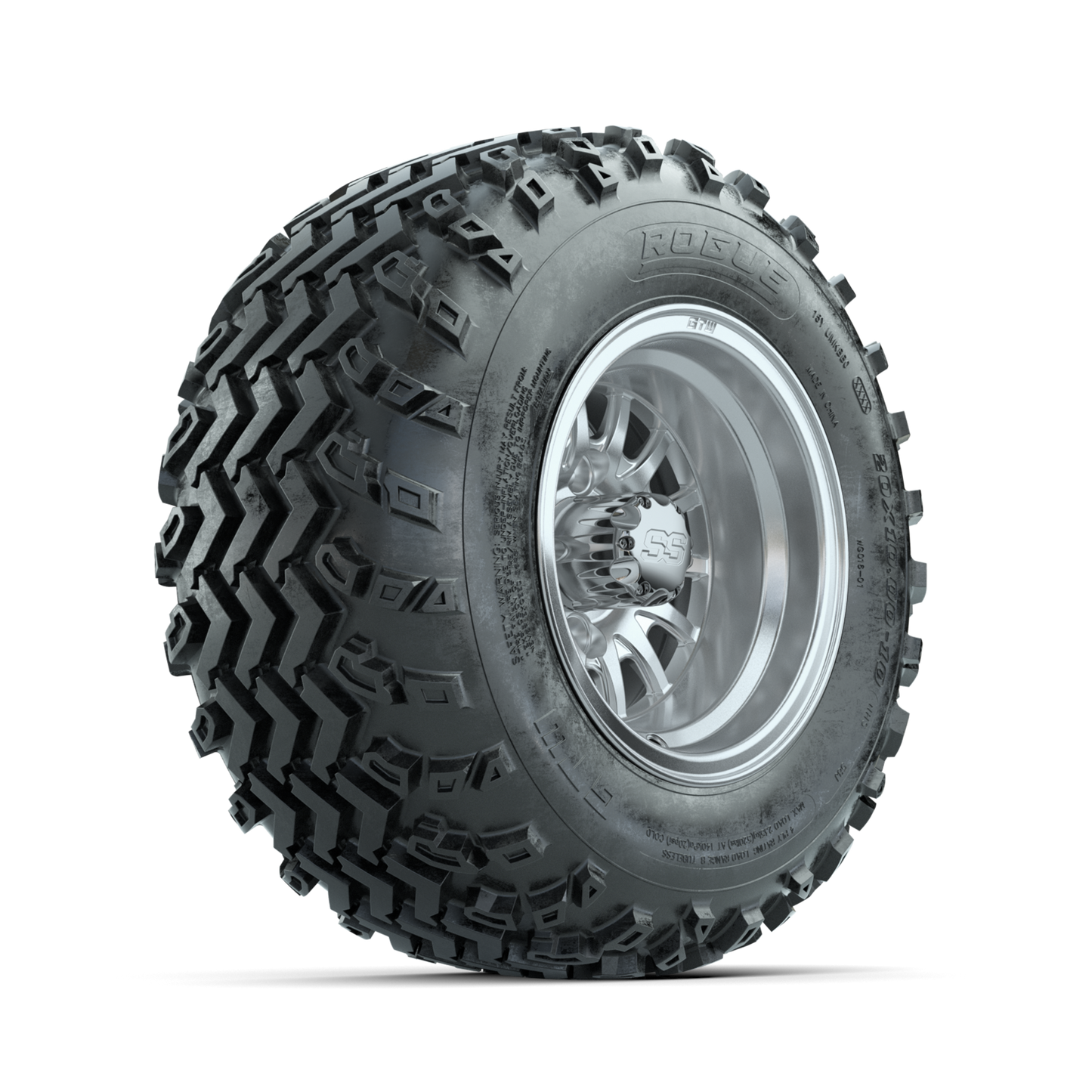 GTW Medusa Machined/Silver 10 in Wheels with 20x10.00-10 Rogue All Terrain Tires Full Set