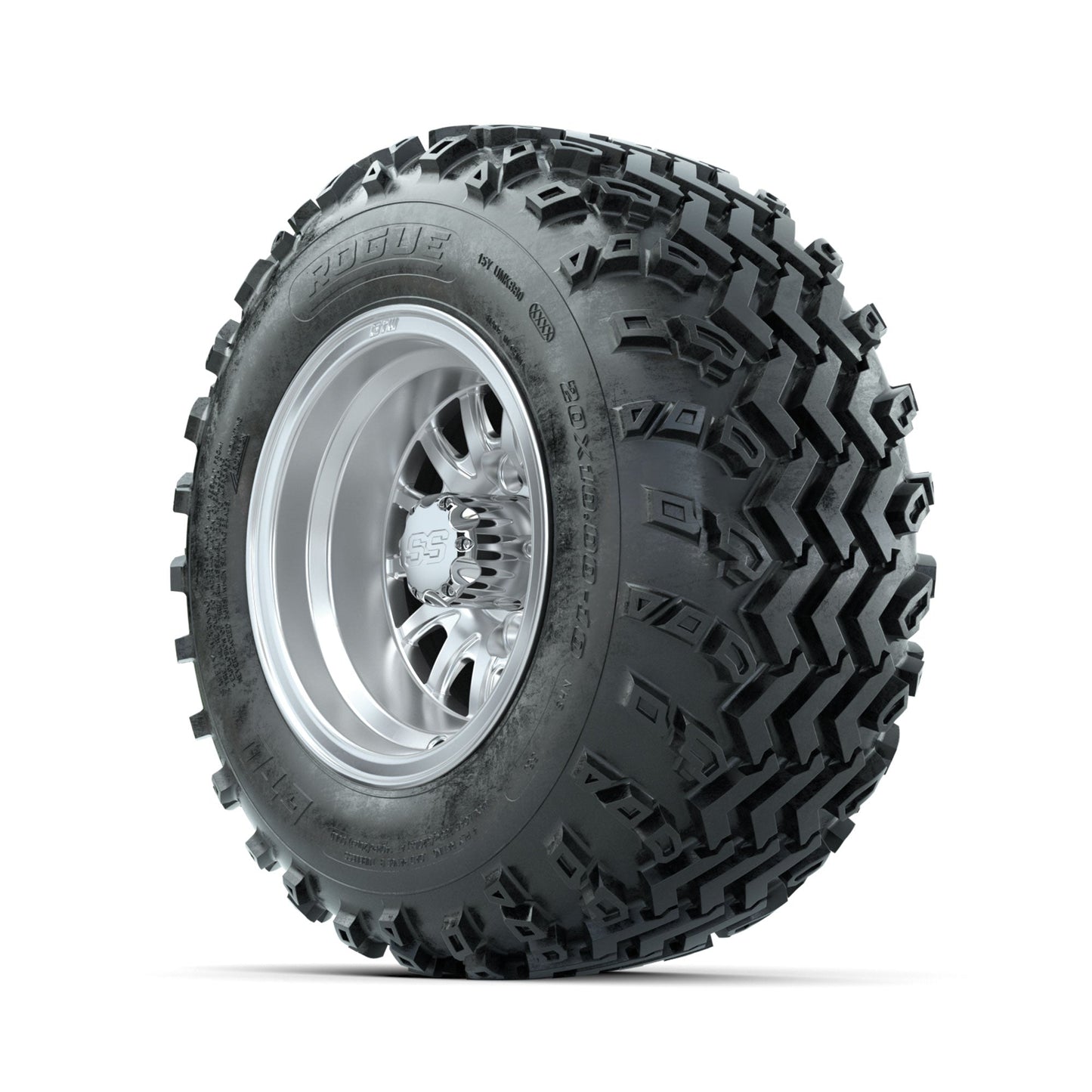 GTW Medusa Machined/Silver 10 in Wheels with 20x10.00-10 Rogue All Terrain Tires Full Set