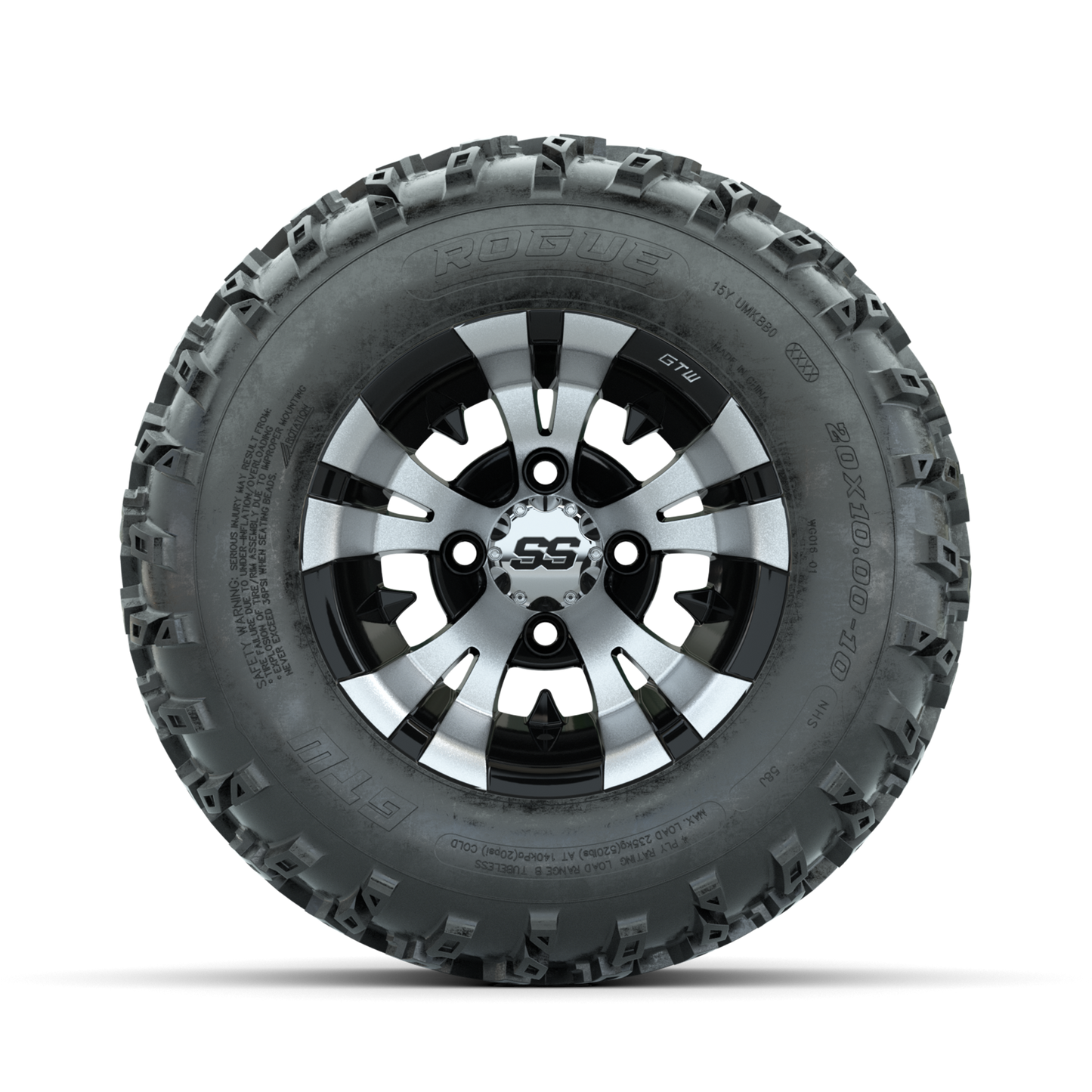 GTW Vampire Machined/Black 10 in Wheels with 20x10.00-10 Rogue All Terrain Tires Full Set