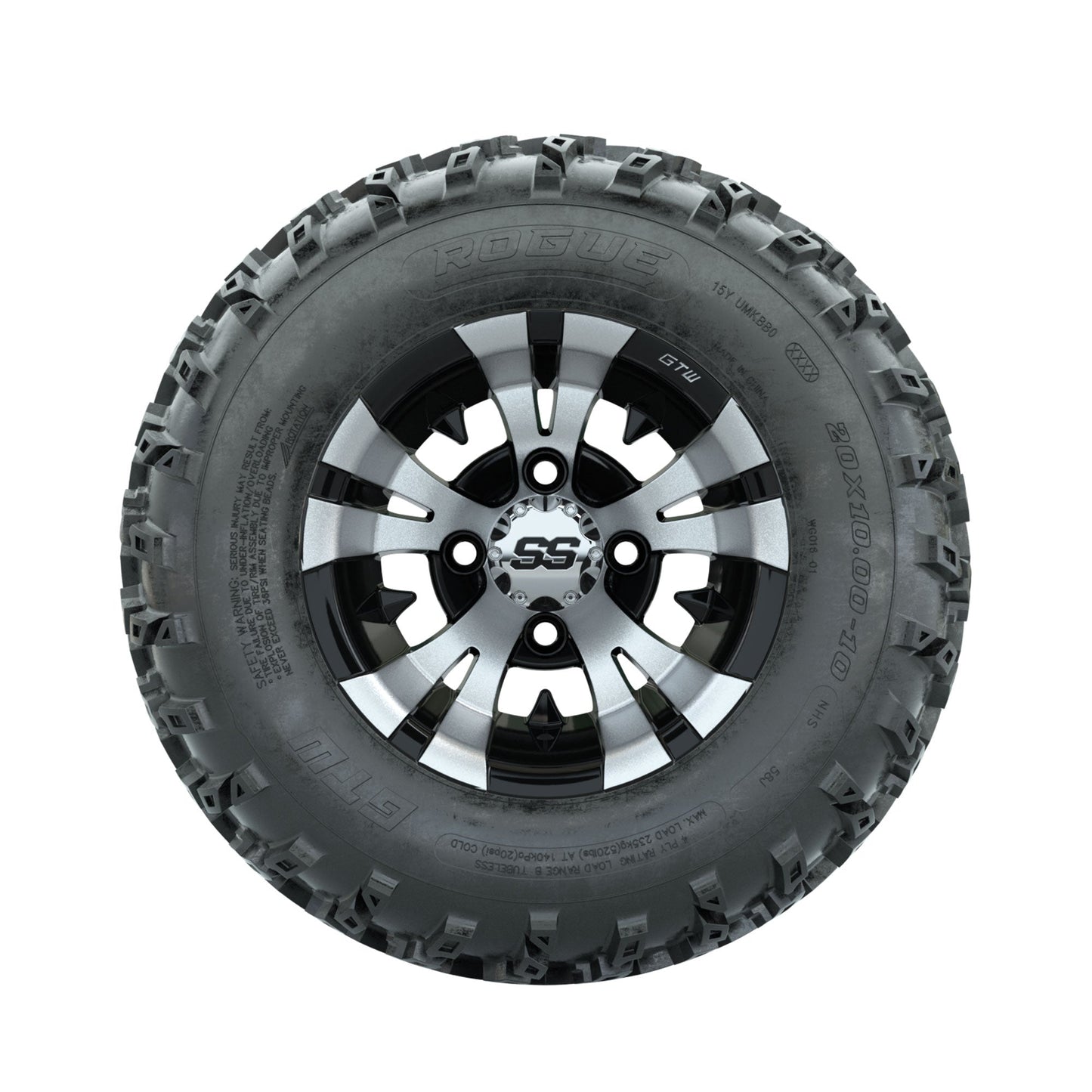 GTW Vampire Machined/Black 10 in Wheels with 20x10.00-10 Rogue All Terrain Tires Full Set
