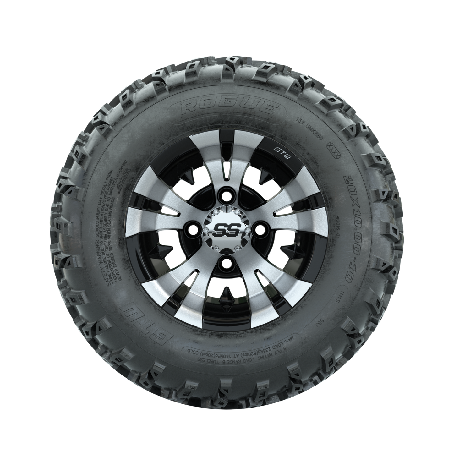 GTW Vampire Machined/Black 10 in Wheels with 20x10.00-10 Rogue All Terrain Tires Full Set