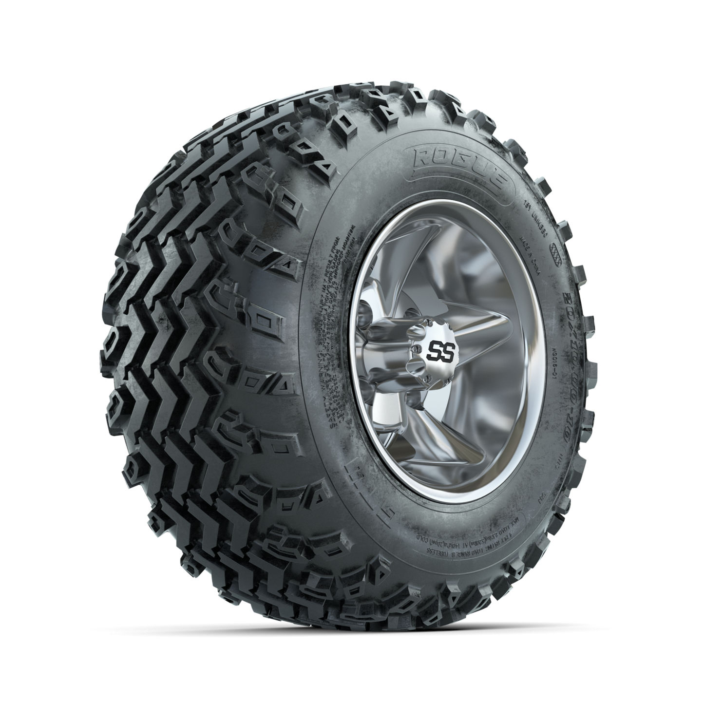 GTW Godfather Chrome 10 in Wheels with 20x10.00-10 Rogue All Terrain Tires Full Set