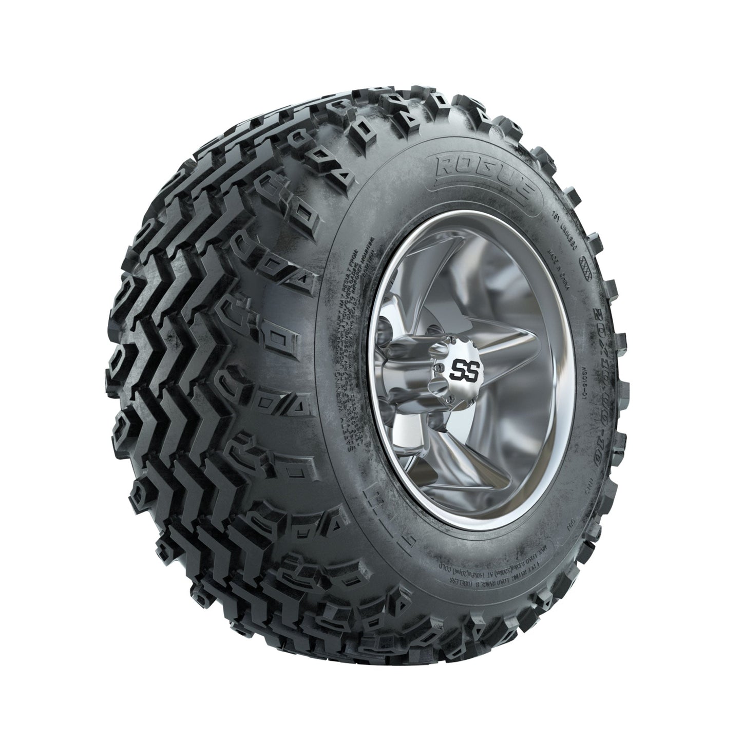GTW Godfather Chrome 10 in Wheels with 20x10.00-10 Rogue All Terrain Tires Full Set