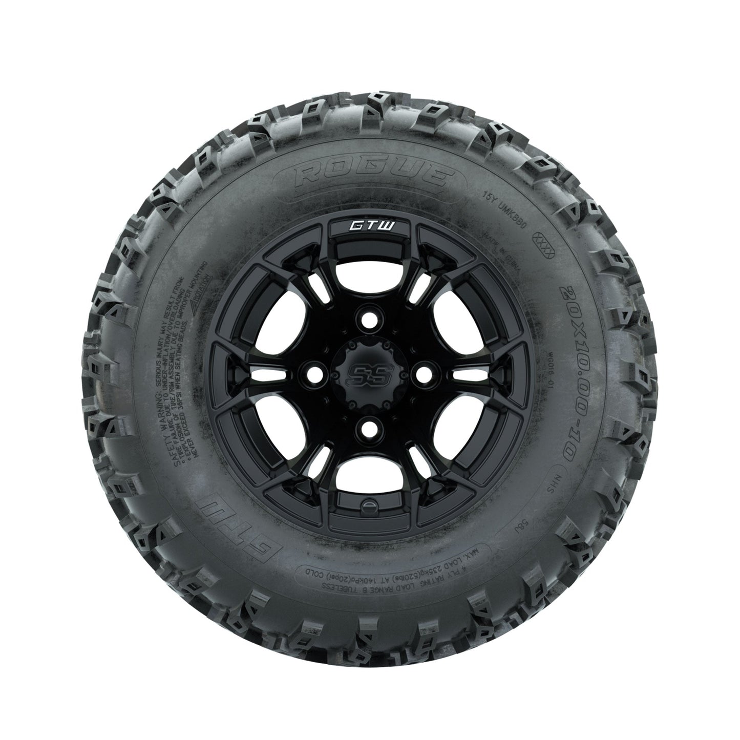 GTW Spyder Matte Black 10 in Wheels with 20x10.00-10 Rogue All Terrain Tires Full Set