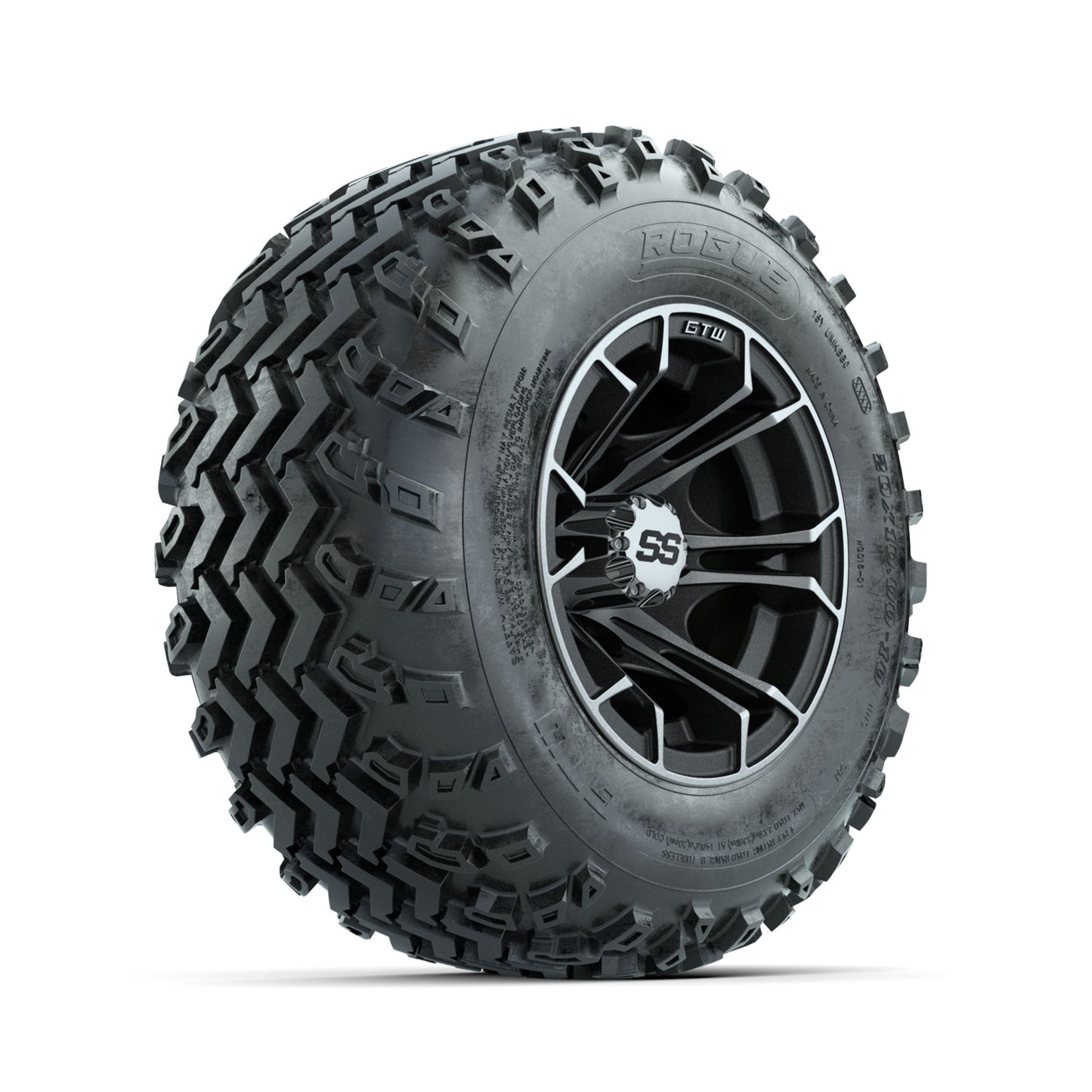 GTW Spyder Machined/Matte Grey 10 in Wheels with 20x10.00-10 Rogue All Terrain Tires Full Set
