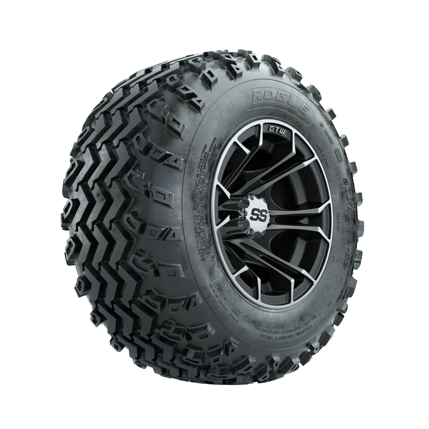 GTW Spyder Machined/Matte Grey 10 in Wheels with 20x10.00-10 Rogue All Terrain Tires Full Set