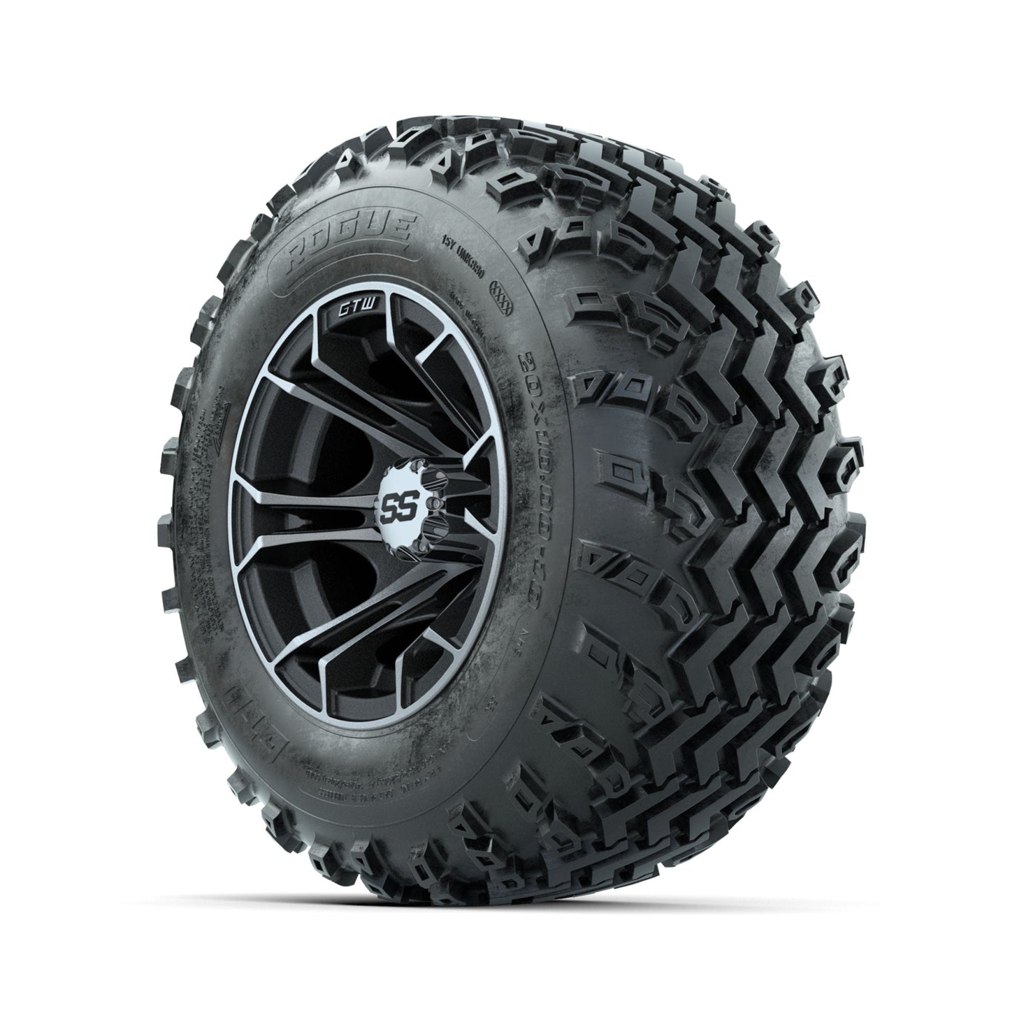 GTW Spyder Machined/Matte Grey 10 in Wheels with 20x10.00-10 Rogue All Terrain Tires Full Set