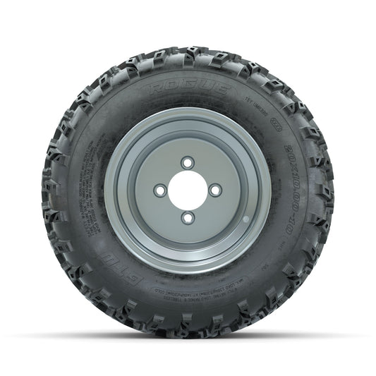 GTW Steel Silver 3:5 Offset 10 in Wheels with 20x10.00-10 Rogue All Terrain Tires Full Set