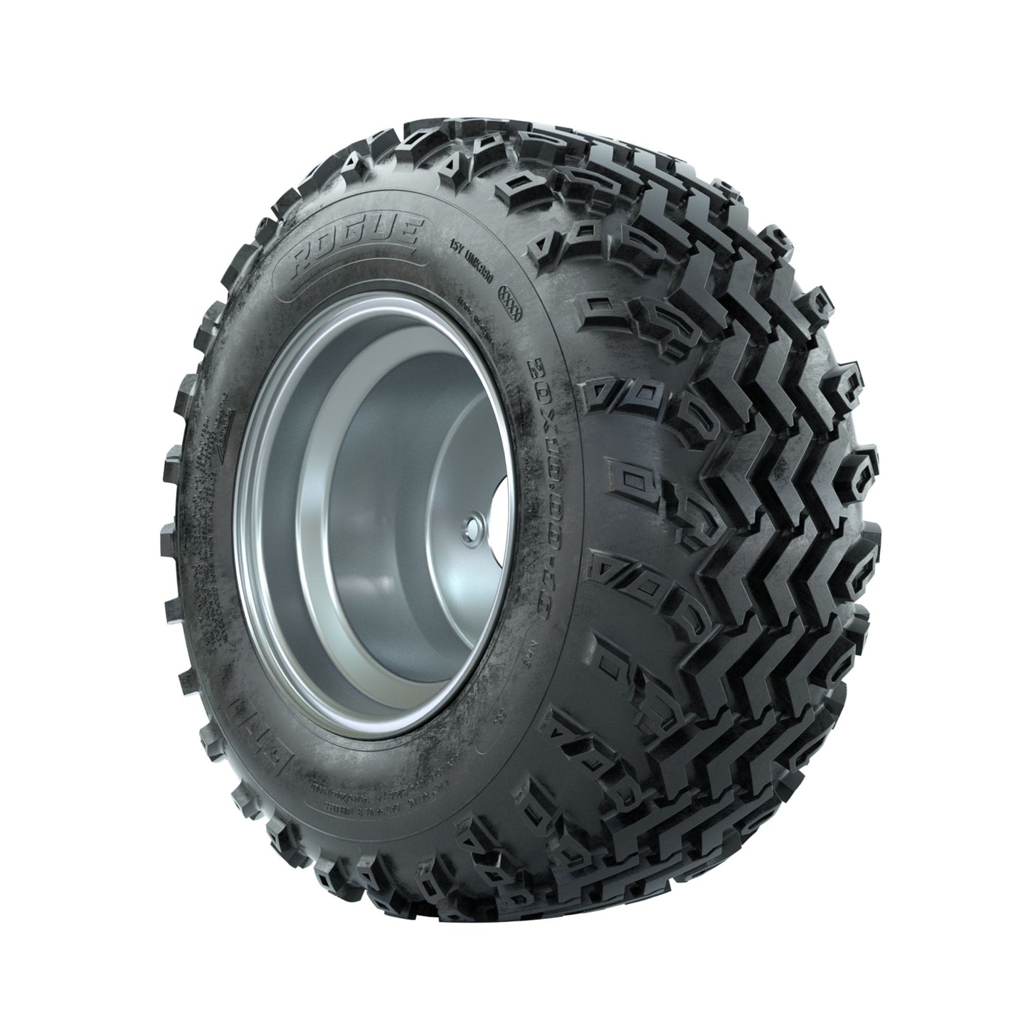 GTW Steel Silver 3:5 Offset 10 in Wheels with 20x10.00-10 Rogue All Terrain Tires Full Set