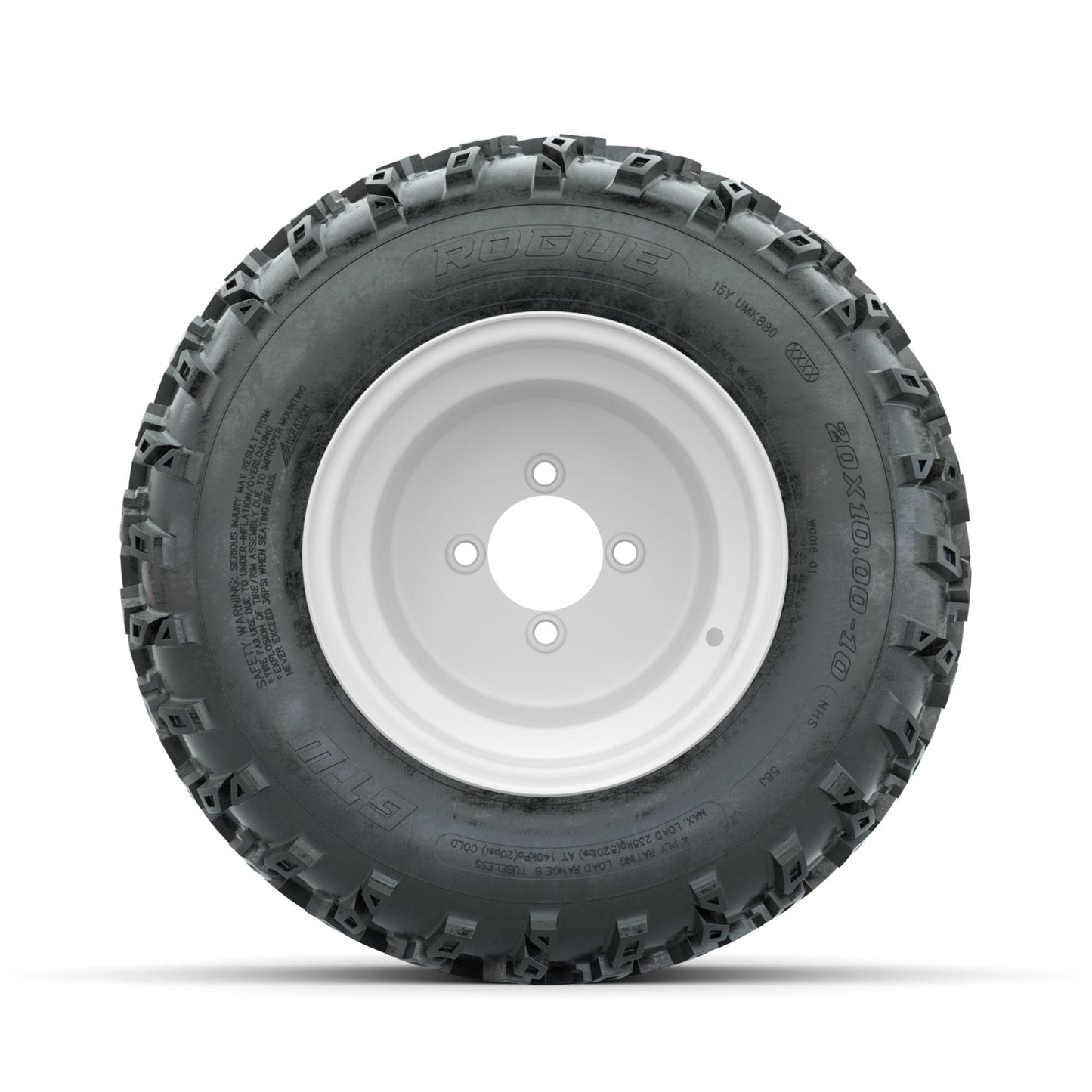 GTW Steel White 3:5 Offset 10 in Wheels with 20x10.00-10 Rogue All Terrain Tires Full Set