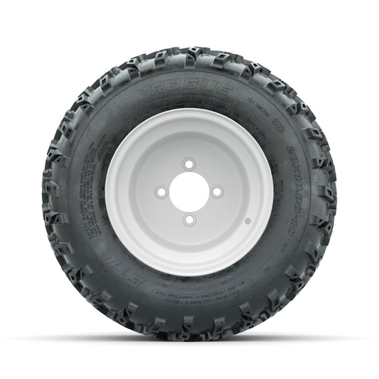GTW Steel White 3:5 Offset 10 in Wheels with 20x10.00-10 Rogue All Terrain Tires Full Set
