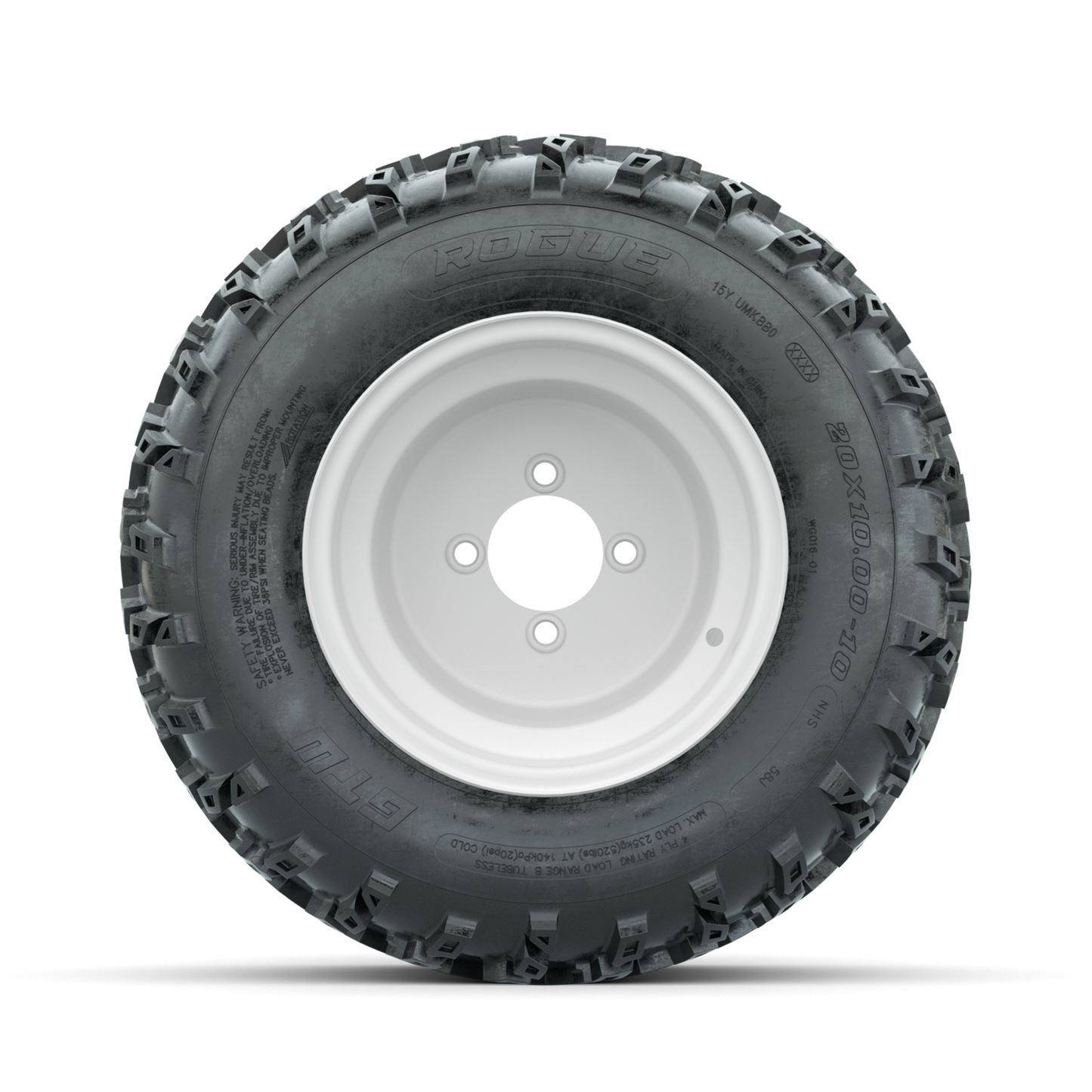GTW Steel White 3:5 Offset 10 in Wheels with 20x10.00-10 Rogue All Terrain Tires Full Set