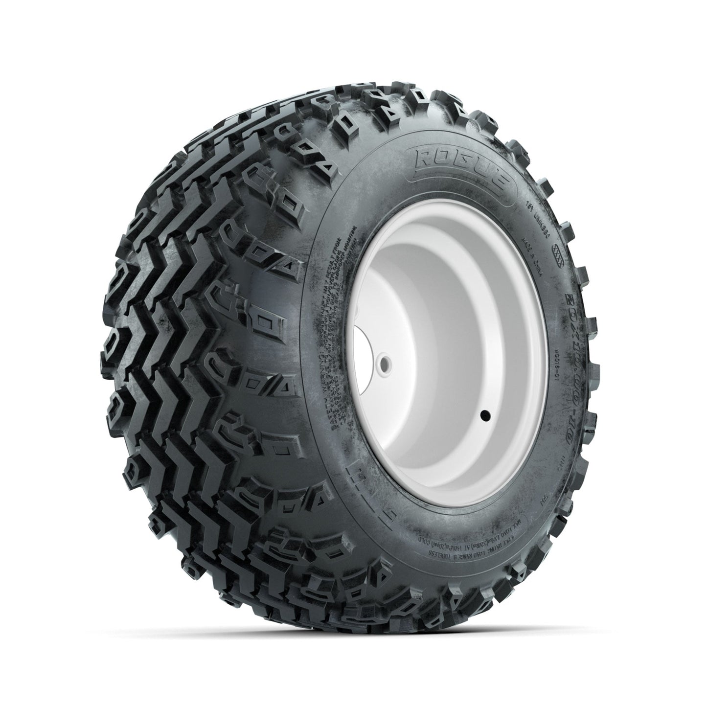GTW Steel White 3:5 Offset 10 in Wheels with 20x10.00-10 Rogue All Terrain Tires Full Set