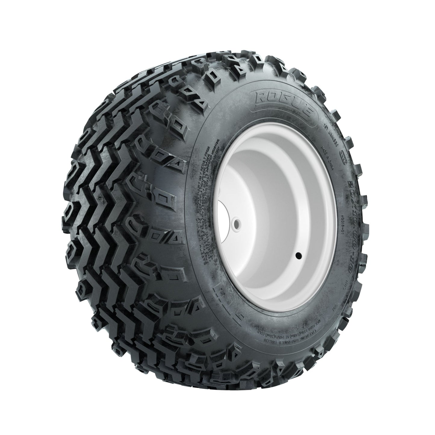 GTW Steel White 3:5 Offset 10 in Wheels with 20x10.00-10 Rogue All Terrain Tires Full Set