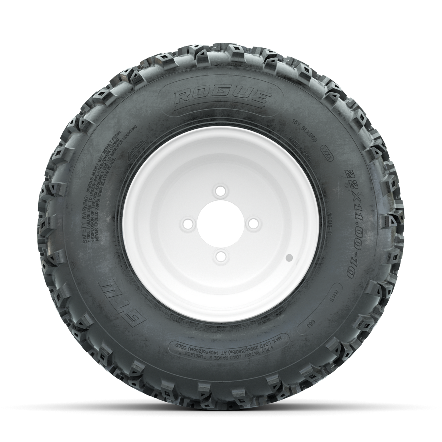 GTW Steel White 10 in Wheels with 22x11.00-10 Rogue All Terrain Tires Full Set
