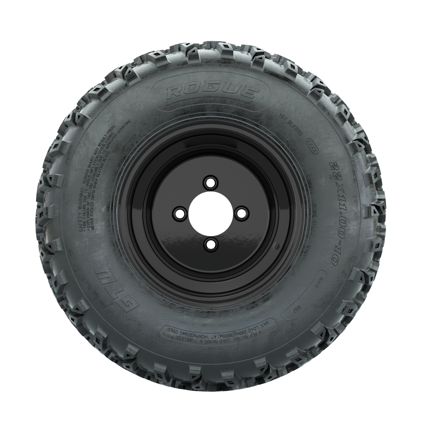 GTW Steel Matte Black 3:5 Offset 10 in Wheels with 22x11.00-10 Rogue All Terrain Tires Full Set