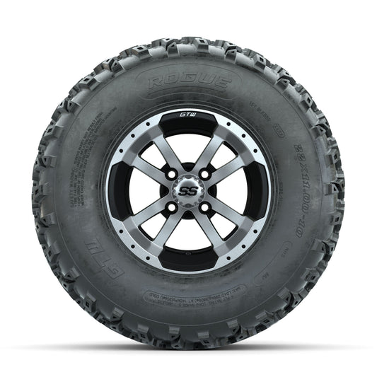 GTW Storm Trooper Machined/Black 10 in Wheels with 22x11.00-10 Rogue All Terrain Tires Full Set