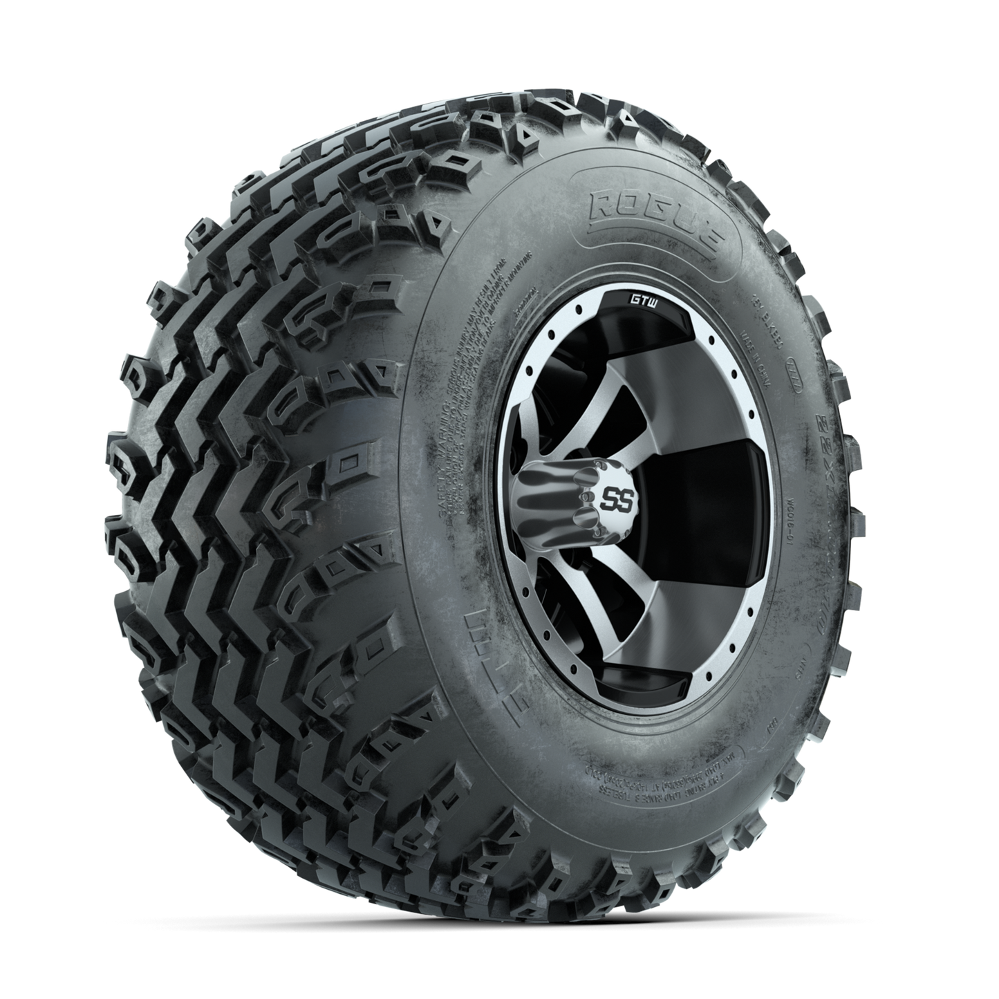 GTW Storm Trooper Machined/Black 10 in Wheels with 22x11.00-10 Rogue All Terrain Tires Full Set