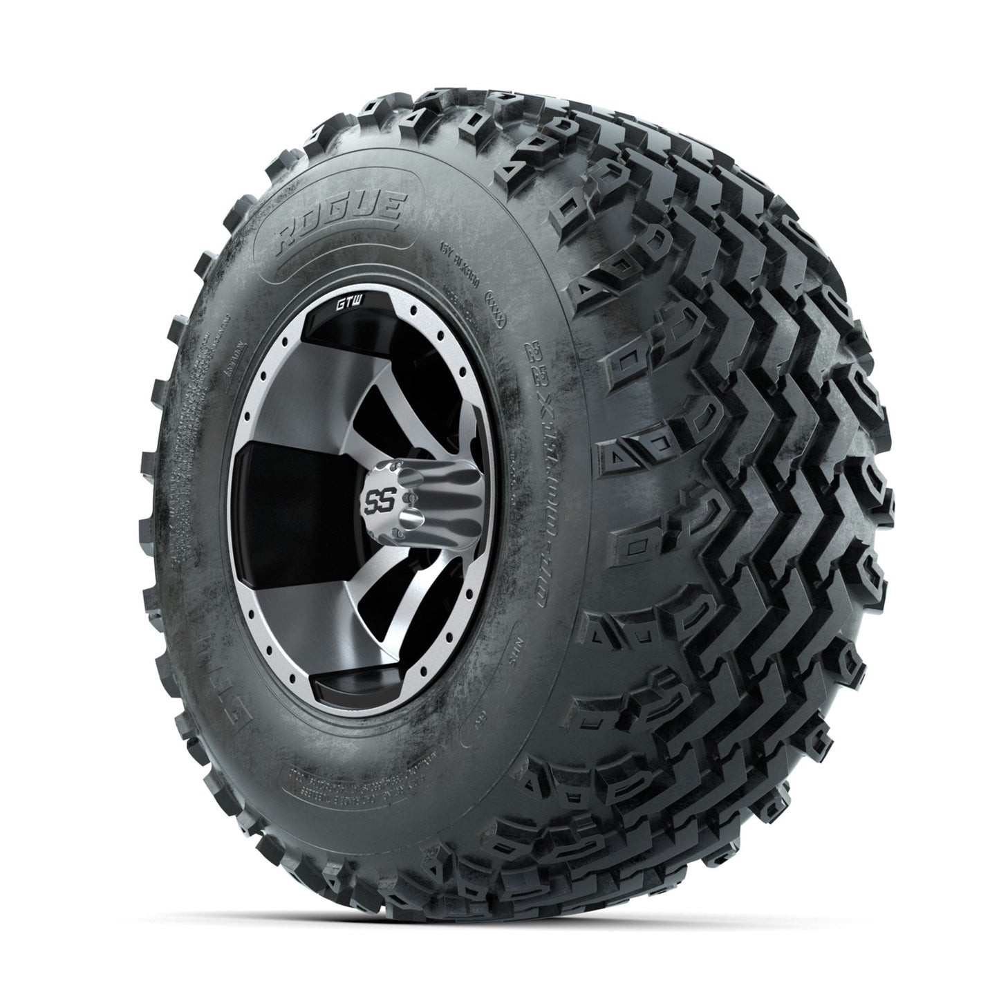 GTW Storm Trooper Machined/Black 10 in Wheels with 22x11.00-10 Rogue All Terrain Tires Full Set