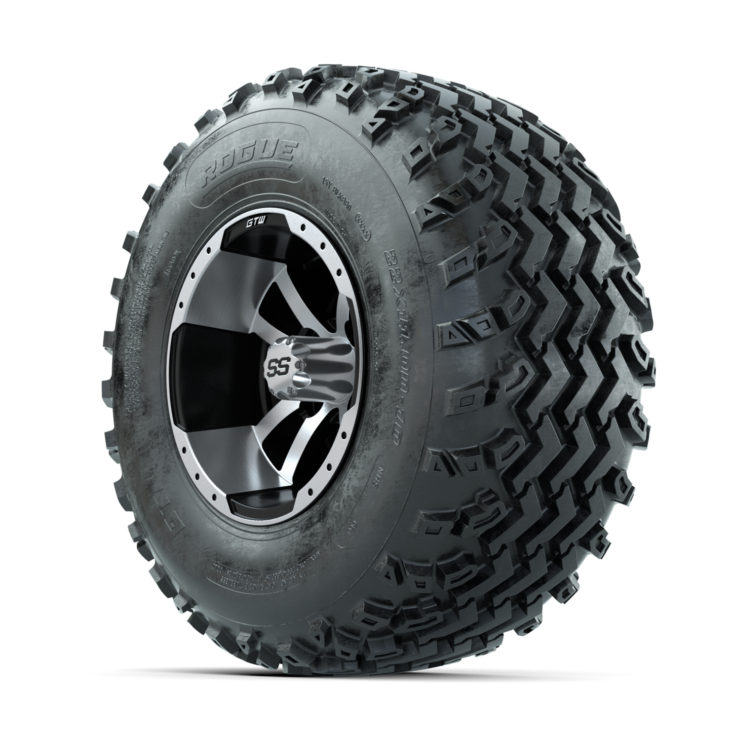 GTW Storm Trooper Machined/Black 10 in Wheels with 22x11.00-10 Rogue All Terrain Tires Full Set