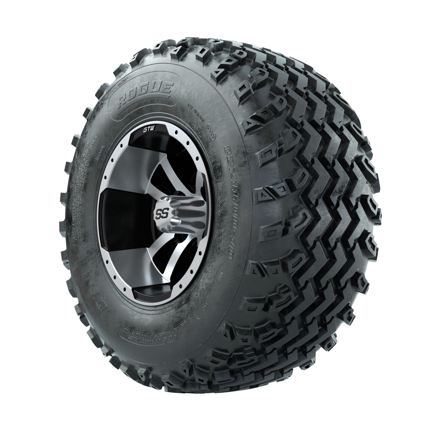 GTW Storm Trooper Machined/Black 10 in Wheels with 22x11.00-10 Rogue All Terrain Tires Full Set