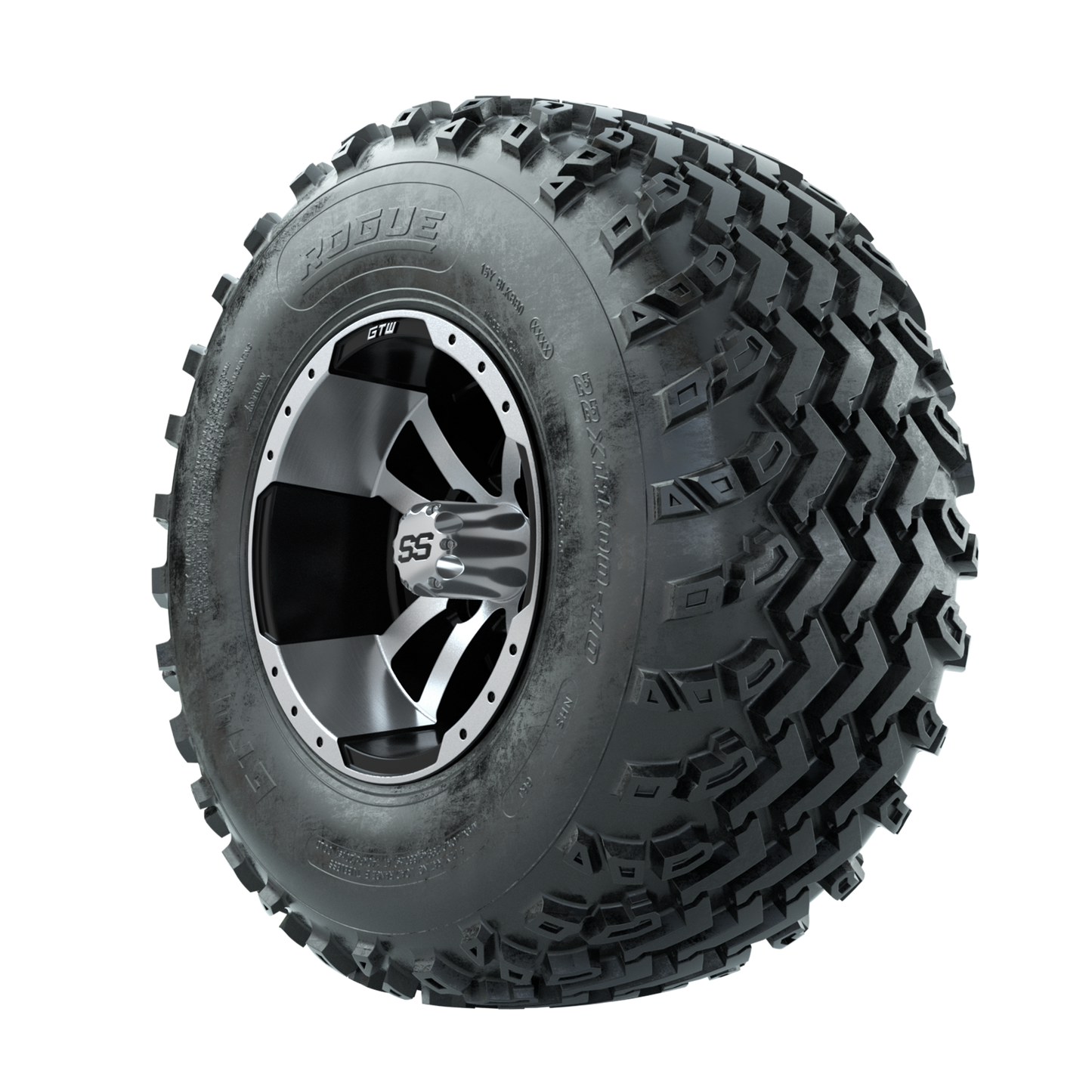GTW Storm Trooper Machined/Black 10 in Wheels with 22x11.00-10 Rogue All Terrain Tires Full Set