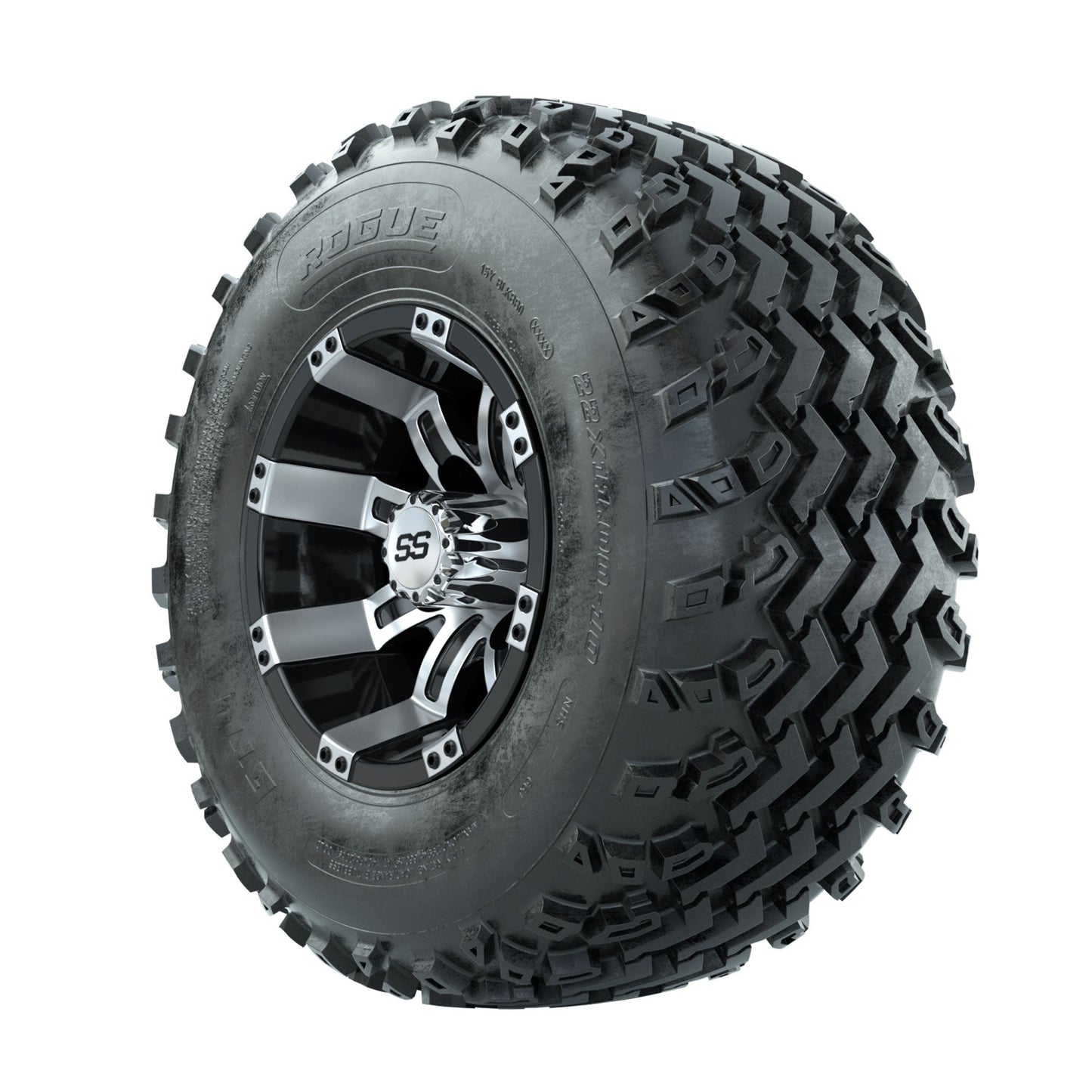 GTW Tempest Machined/Black 10 in Wheels with 22x11.00-10 Rogue All Terrain Tires Full Set