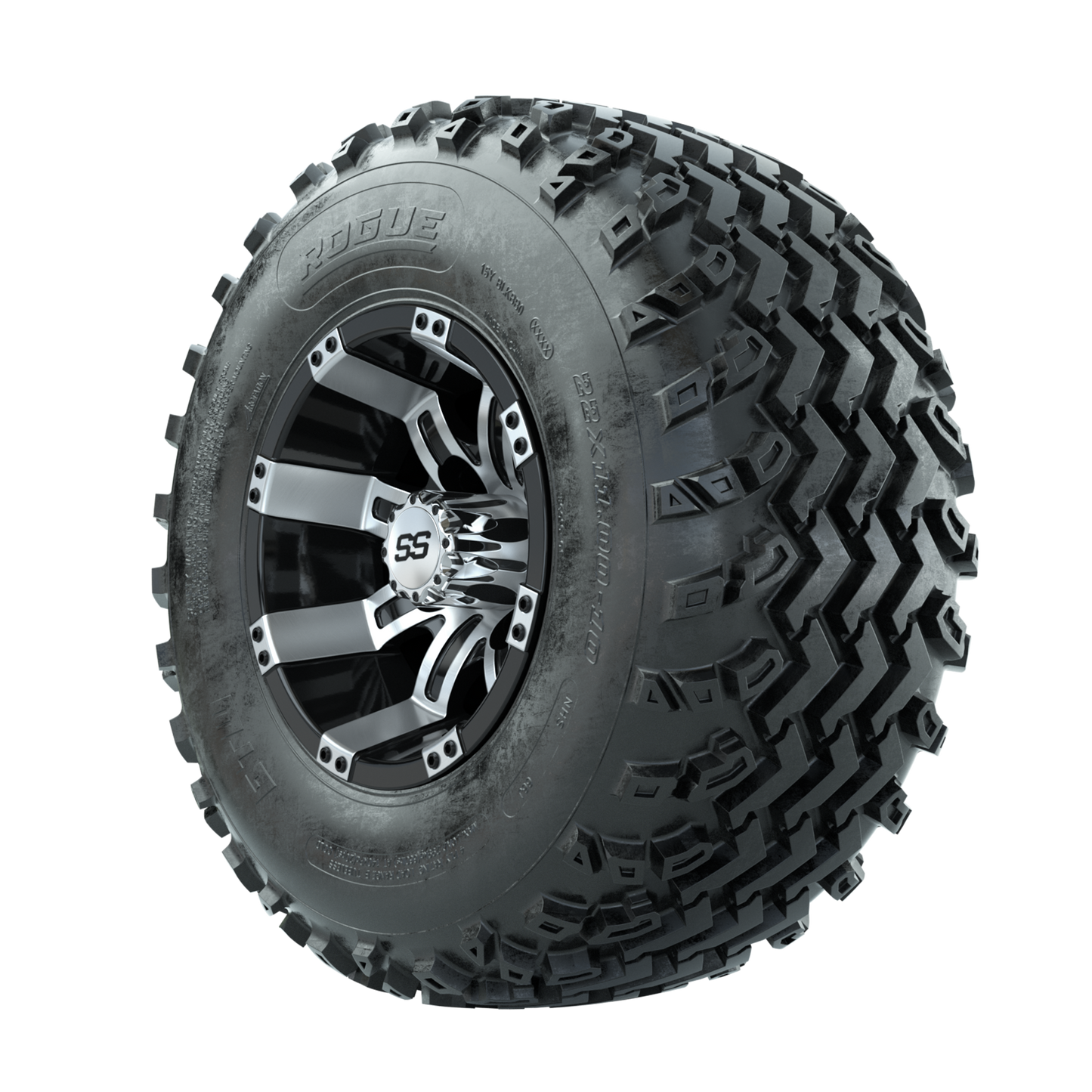 GTW Tempest Machined/Black 10 in Wheels with 22x11.00-10 Rogue All Terrain Tires Full Set