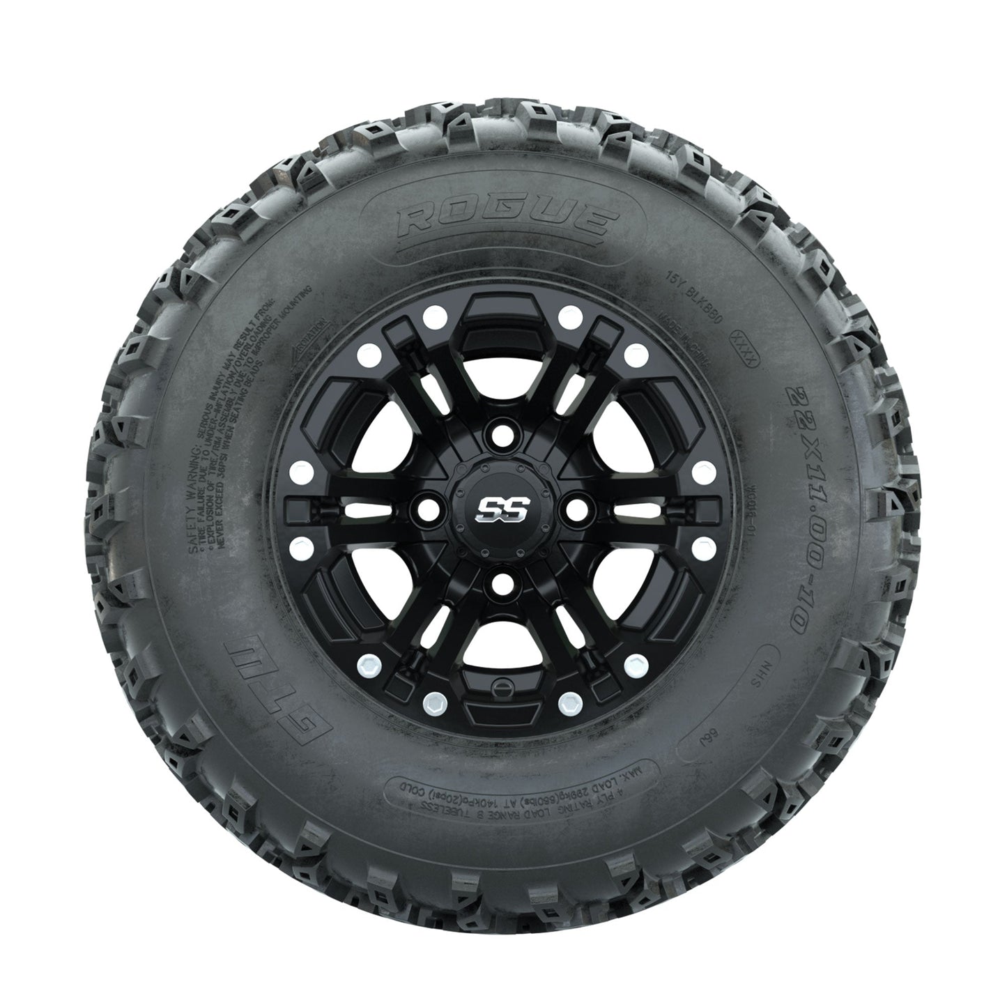 GTW Specter Matte Black 10 in Wheels with 22x11.00-10 Rogue All Terrain Tires Full Set