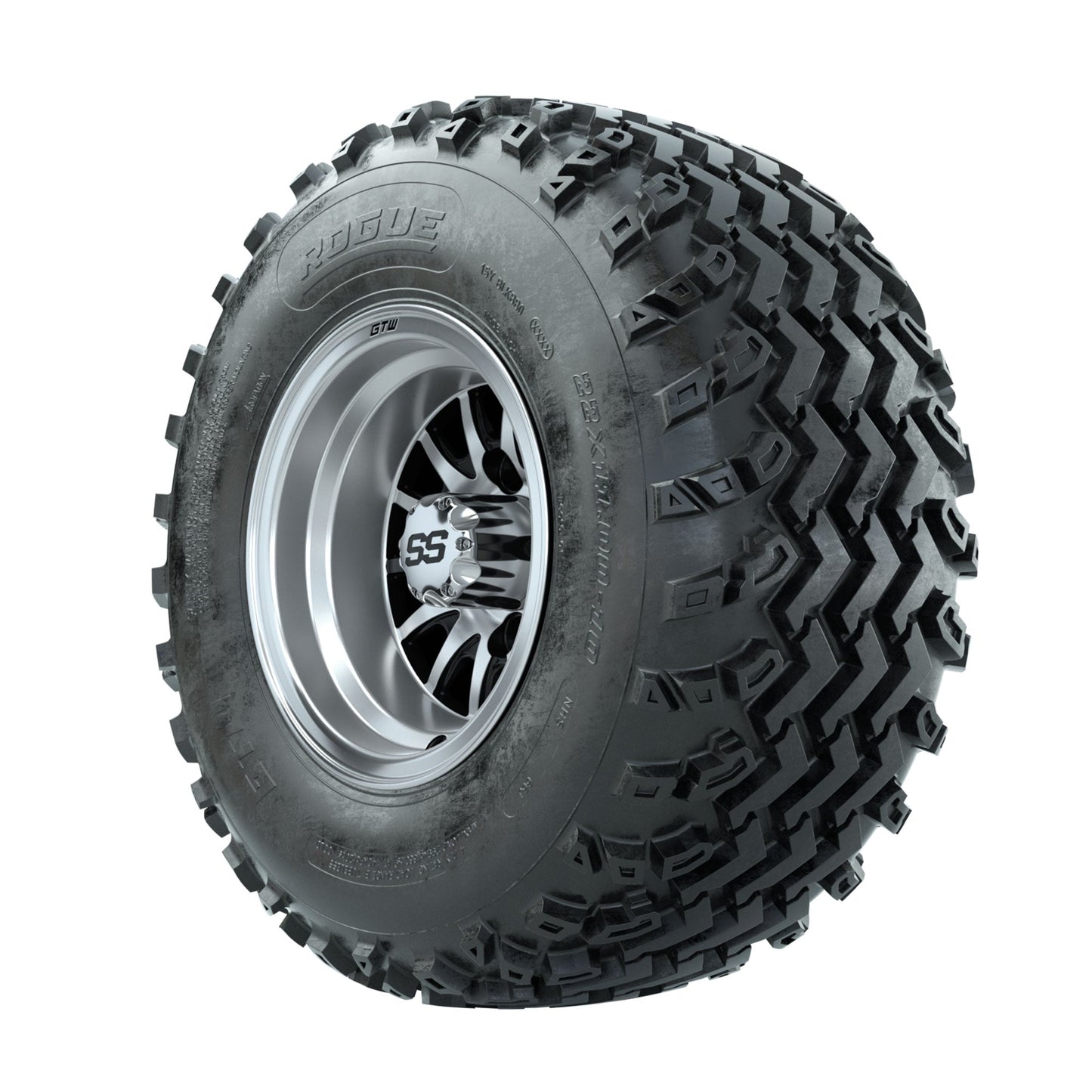 GTW Medusa Machined/Black 10 in Wheels with 22x11.00-10 Rogue All Terrain Tires Full Set