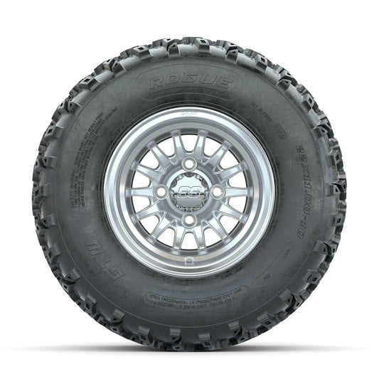 GTW Medusa Machined/Silver 10 in Wheels with 22x11.00-10 Rogue All Terrain Tires Full Set