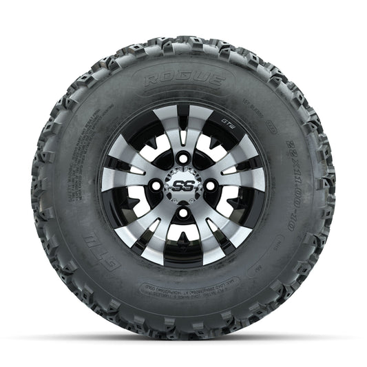 GTW Vampire Machined/Black 10 in Wheels with 22x11.00-10 Rogue All Terrain Tires Full Set