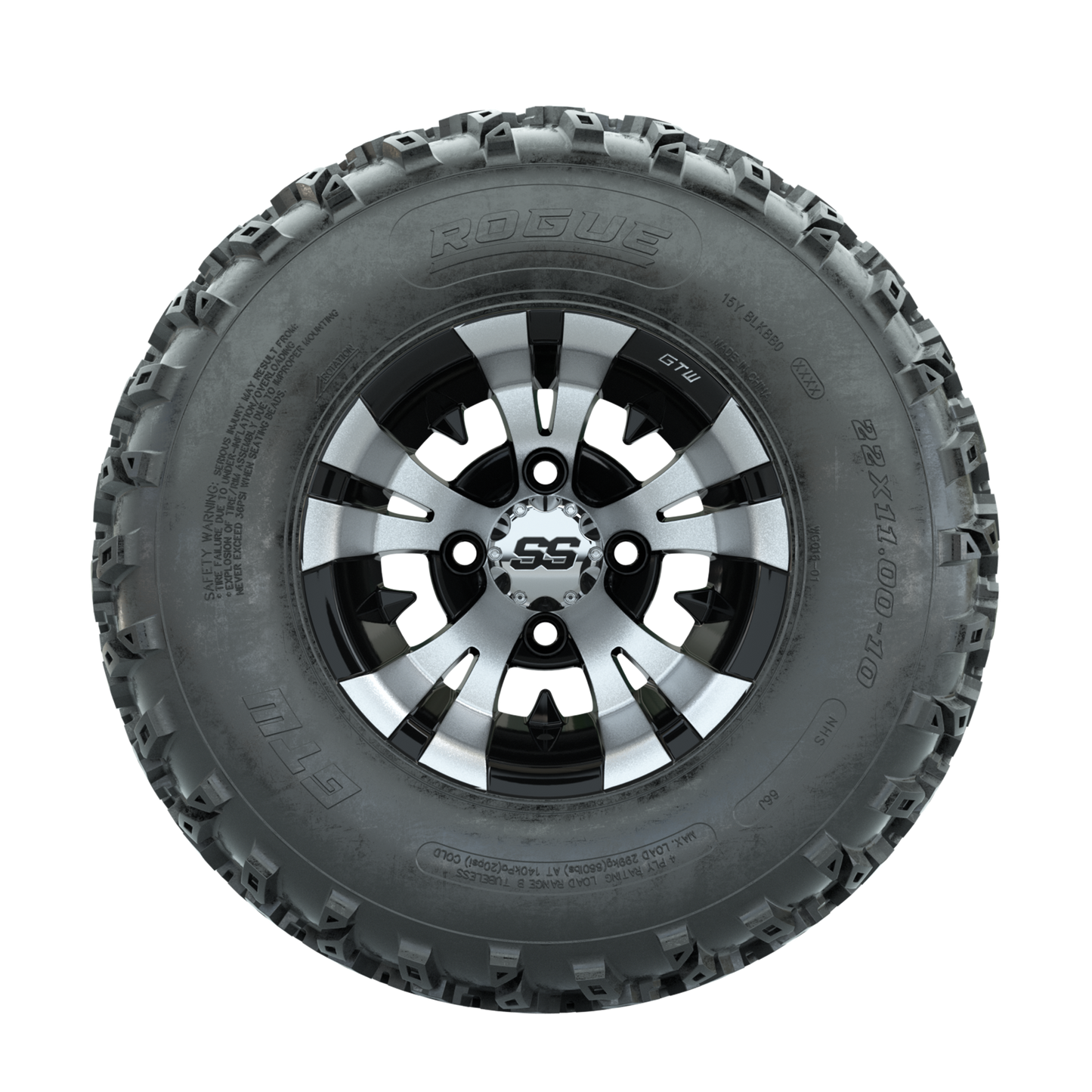 GTW Vampire Machined/Black 10 in Wheels with 22x11.00-10 Rogue All Terrain Tires Full Set