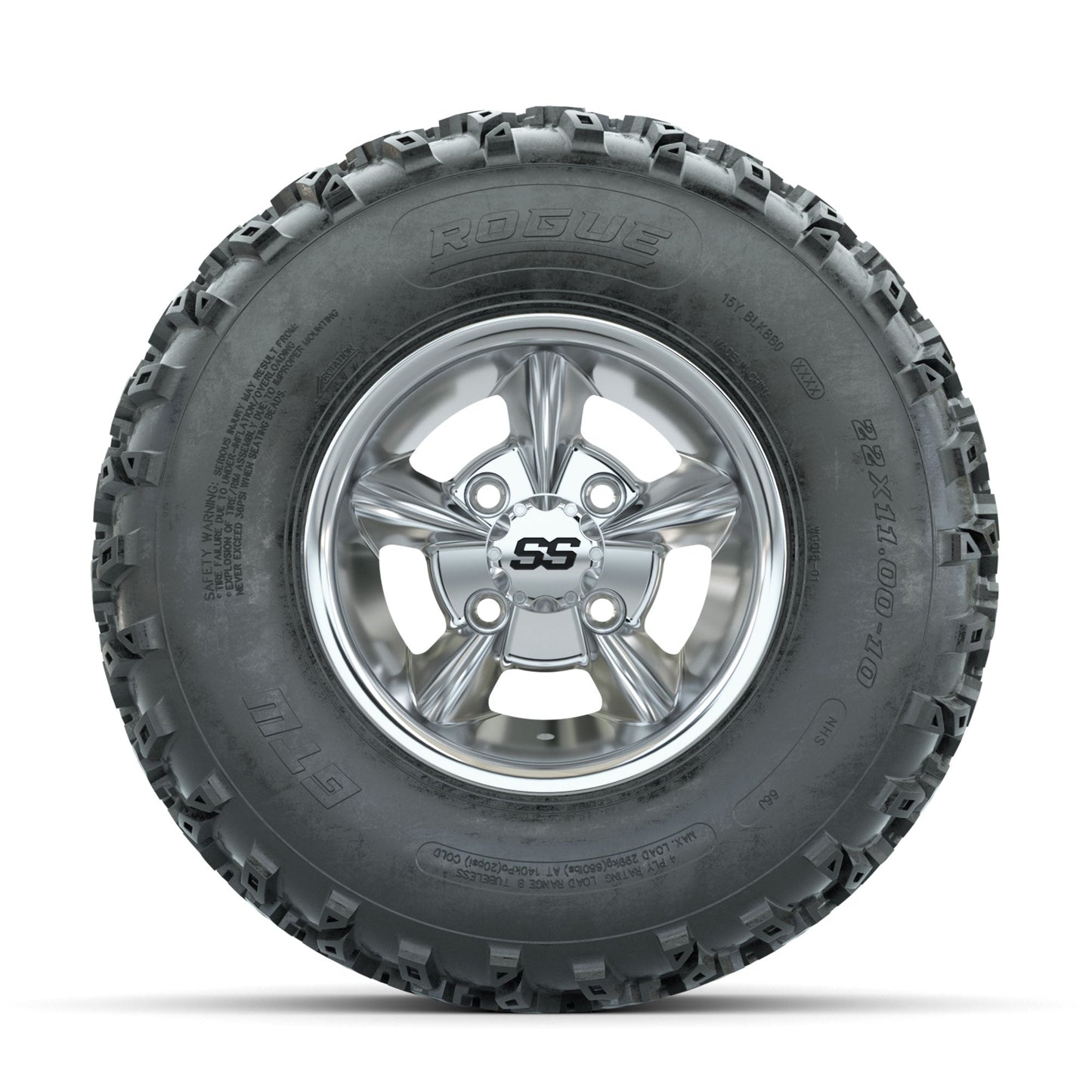 GTW Godfather Chrome 10 in Wheels with 22x11.00-10 Rogue All Terrain Tires Full Set