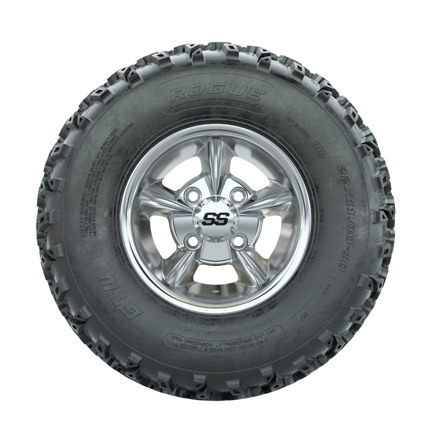 GTW Godfather Chrome 10 in Wheels with 22x11.00-10 Rogue All Terrain Tires Full Set