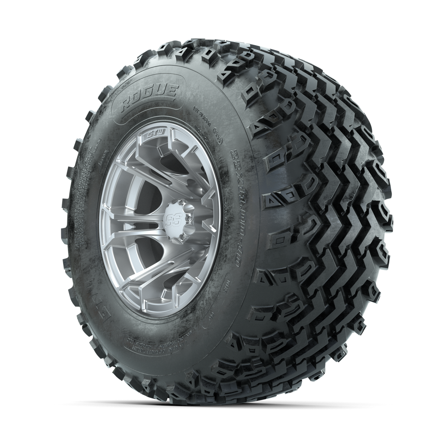 GTW Spyder Silver 10 in Wheels with 22x11.00-10 Rogue All Terrain Tires Full Set