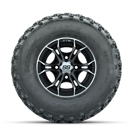 GTW Spyder Machined/Black 10 in Wheels with 22x11.00-10 Rogue All Terrain Tires Full Set