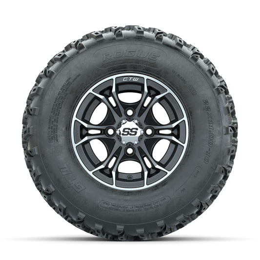 GTW Spyder Machined/Matte Grey 10 in Wheels with 22x11.00-10 Rogue All Terrain Tires Full Set