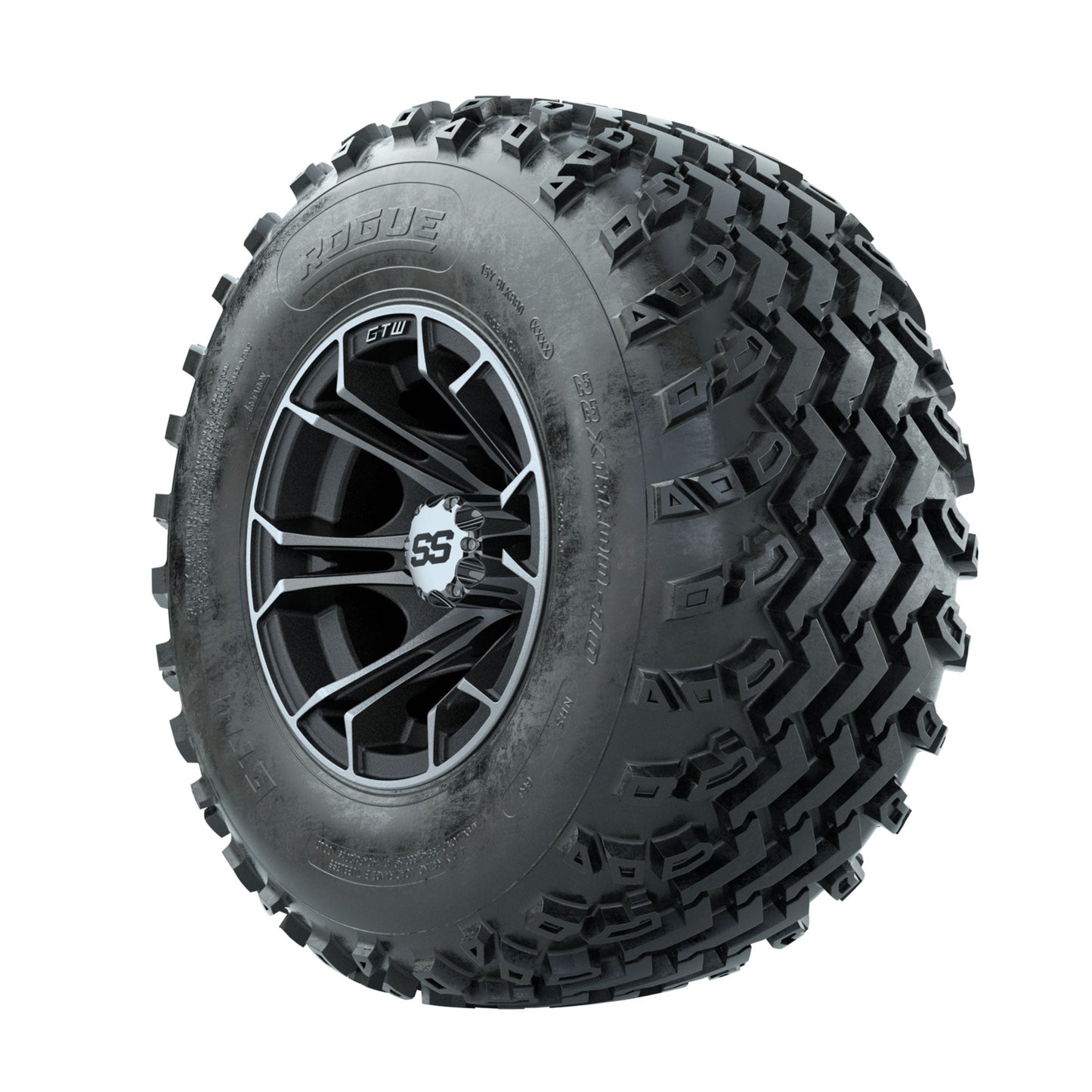 GTW Spyder Machined/Matte Grey 10 in Wheels with 22x11.00-10 Rogue All Terrain Tires Full Set