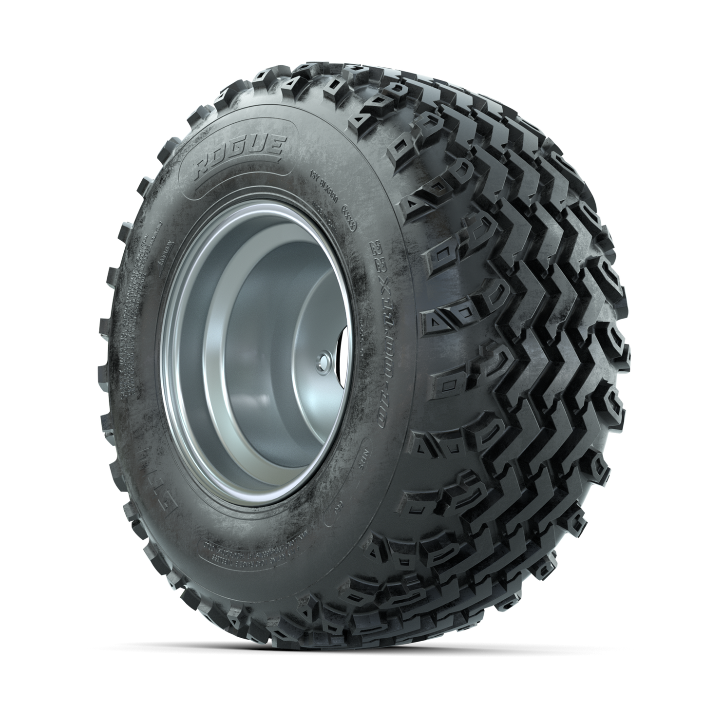 GTW Steel Silver 3:5 Offset 10 in Wheels with 22x11.00-10 Rogue All Terrain Tires Full Set